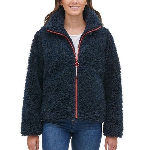 Tommy Hilfiger teddy sherpa jacket blue red white logo NWT women’s - Picture 6 of 6